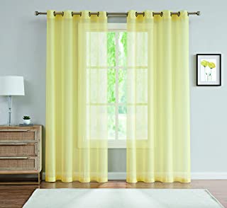 Photo 1 of DecoSource Best Sheer Grommet Window Curtains Panels for Bedroom, Living Room, Kitchen, Kid's Room and Outdoors Durable Polyester-2 Pieces (54" W x 84, Yellow)