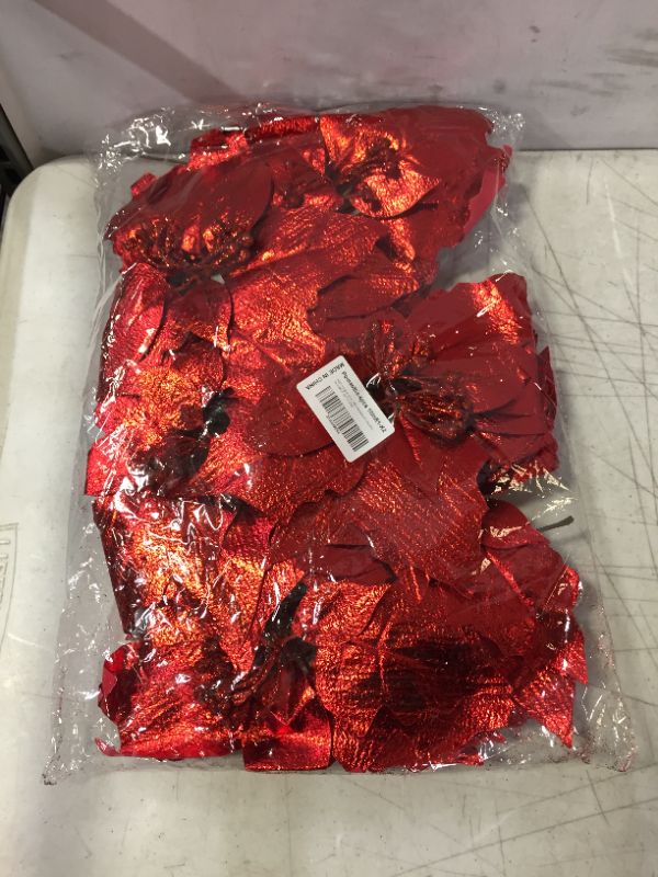 Photo 1 of 10 Inch Poinsettia Flowers for Christmas Tree - 6PCS Light Red Christmas Flowers Artificial for Tree Skirt Christmas Decorations with No Glitter
