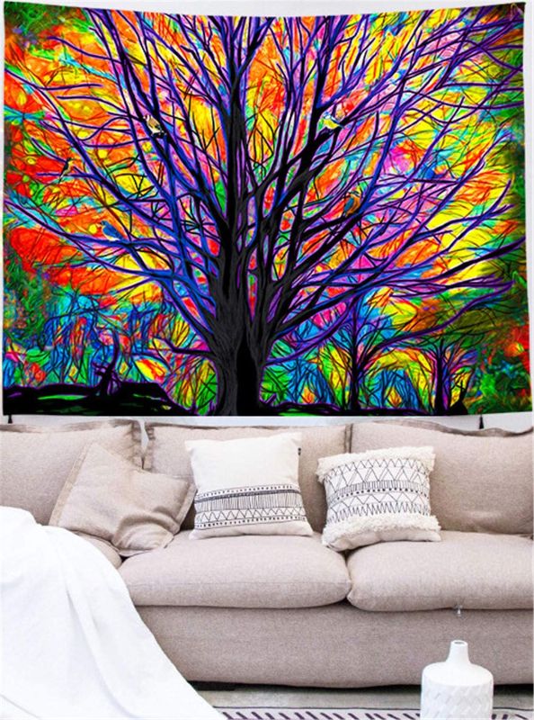 Photo 1 of Abillyn Tapestry Colorful Tree Psychedelic Forest with Birds Bohemian Mandala Hippie Wall Hanging Poster Live Backdrop (Colorful Tree, Large)
