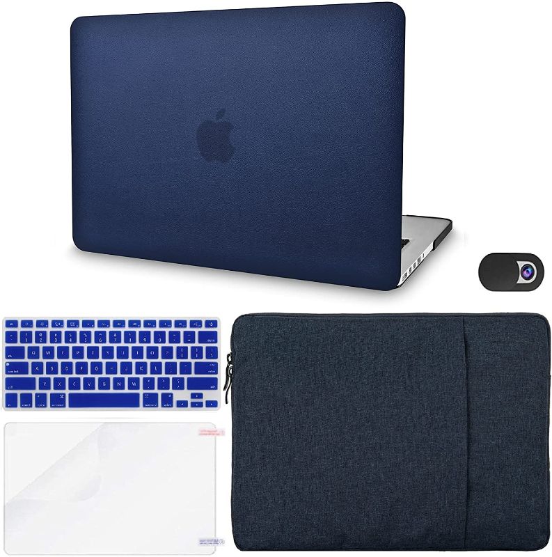 Photo 1 of KECC Compatible with MacBook Air 13 inch Case A1932 Retina Display + Touch ID ltalian Leather Hard Shell + Keyboard Cover + Sleeve + Screen Protector + Webcam Cover (Dark Blue Leather)

