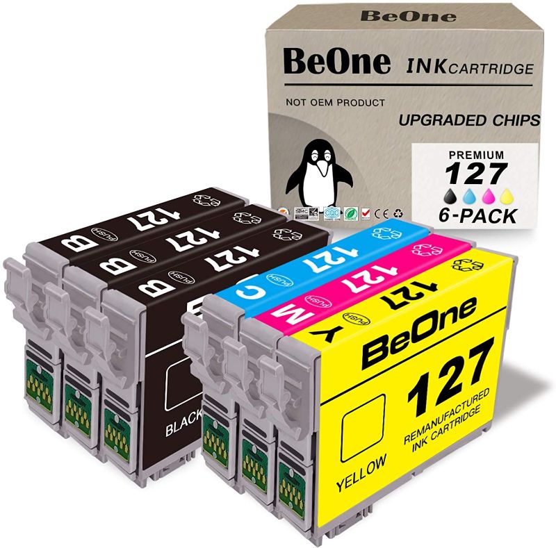 Photo 1 of BeOne Remanufactured Ink Cartridge Replacement for Epson 127 T127 6-Pack to Use with Workforce 545 645 633 845 630 840 WF-3540 WF-3520 60 WF-7520 WF-7010 WF-3530 WF-7510 635 Printer (3BK 1C 1M 1Y)
