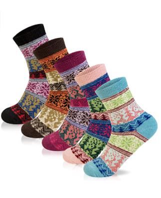 Photo 1 of 5 Pairs Wool Socks for Women Gifts Winter Warm Thick Knit Cabin Cozy Crew Socks
