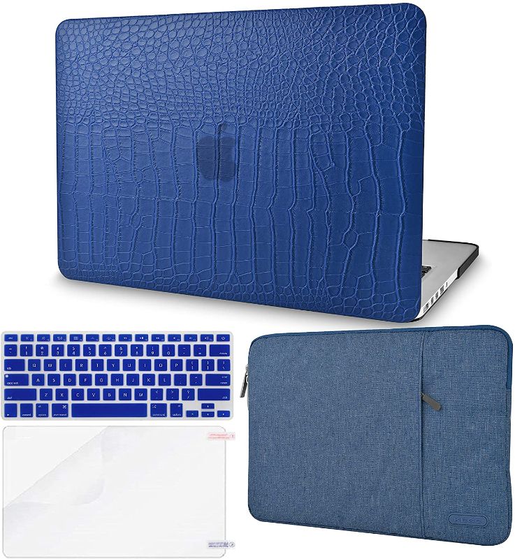 Photo 1 of KECC Compatible with MacBook Air 13 inch Case 2022 2021 2020 A2337 M1 A2179 Touch ID Italian Leather Hard Shell + Keyboard Cover + Sleeve + Screen Protector (Matte Blue Crocodile Leather)
