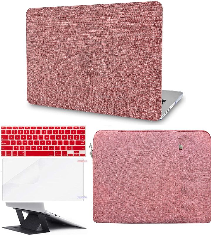 Photo 1 of KECC Compatible with MacBook Air 13 inch Case 2022 2021 2020 A2337 M1 A2179 Touch ID Protective Plastic Hard Shell + Keyboard Cover + Sleeve + Screen Protector + Laptop Stand (Red Fabric)
