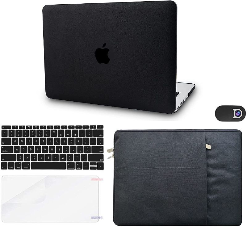 Photo 1 of KECC Compatible with MacBook Pro Retina 13 inch Case A1502 A1425 ltalian Leather Hard Shell + Keyboard Cover + Sleeve + Screen Protector + Webcam Cover (Black Leather)
