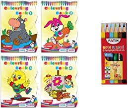 Photo 1 of Coloring Books for Kids | Set of 4 with 6 Color Pencils | 192 Pages for Kids Boys Girls | Home Stay Leisure Activity