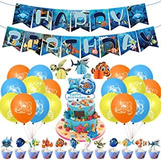 Photo 1 of VAENNSELE FINDING NEMO PARTY SUPPLIES PARTY SUPPLY SET FOR KIDS WITH BANNER CAKE TOPPERS CUPCAKE TOPPERS BALLOONS