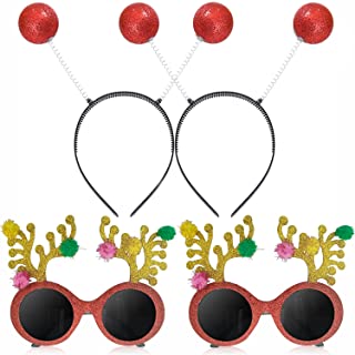 Photo 1 of 4 Pack Sunglasses Headbands Props for Valentine's Day Gifts, Funny Christmas Glasses 2 Pairs Cartoon Reindeer Xmas Tree Eyeglasses Headwear Costume Glasses and for New Year Party Favors Ornaments Gift 2 PACK 