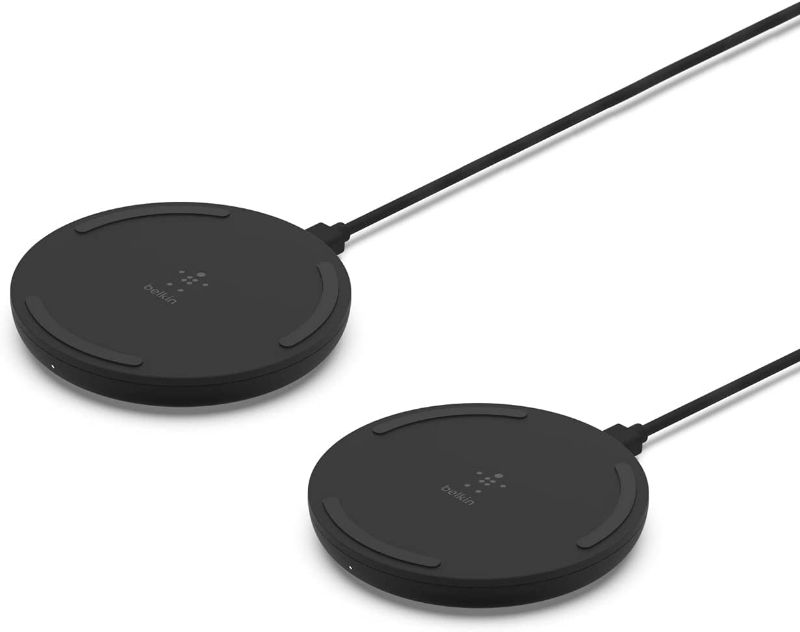 Photo 1 of Belkin Wireless Charger (2-Pack) - Qi-Certified 10W Max Fast Charging Pad - Quick Charge Cordless Flat Charger - Universal Qi Compatibility for iPhone, Samsung Galaxy, Airpods, Google Pixel, and more
