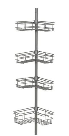 Photo 1 of "L" Style Tension Corner Pole Caddy in Satin Nickel with 4 Shelves
