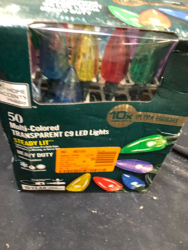 Photo 2 of Home Accents 50-Light LED C9 Multi-Color 10x Ultra Bright Christmas Lights lot 2
