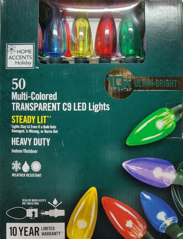 Photo 1 of Home Accents 50-Light LED C9 Multi-Color 10x Ultra Bright Christmas Lights lot 2
