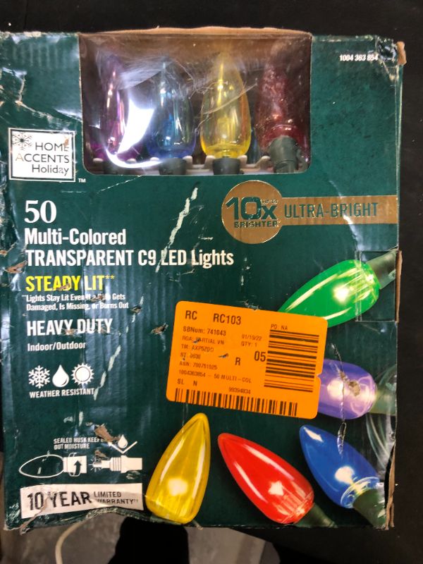 Photo 2 of 32.66 ft. 50-Light LED C9 Multi Color Super Bright Steady Lit String Light
