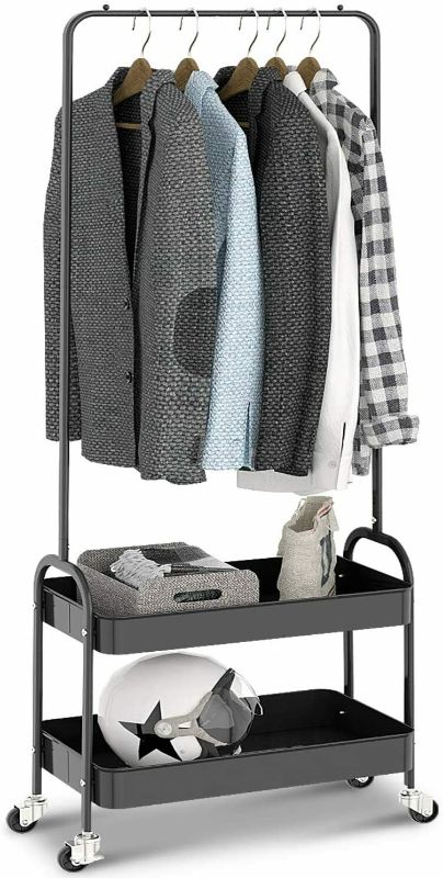 Photo 1 of Garment Rack Clothing Rack with 2 Tier Metal Basket Rolling Storage Cart Black
