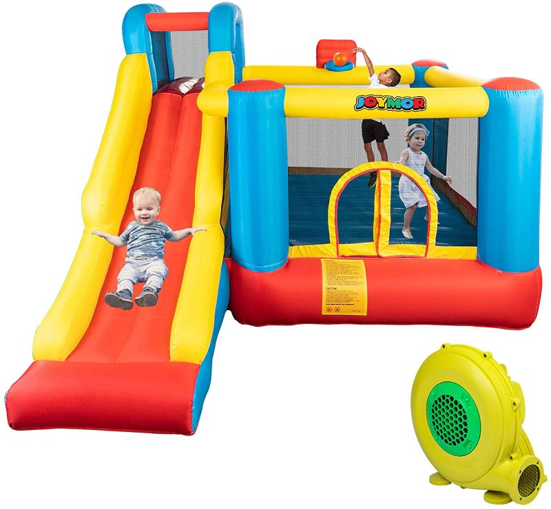 Photo 1 of JOYMOR Bounce House Inflatable Bouncing Castle Play Center w/ Air Blower, Jump'n Slide Bouncer, Suitable for Toddler Baby & Little Kids
