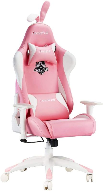 Photo 1 of AutoFull Pink Gaming PU Leather High Back Ergonomic Racing Office Desk Computer Chairs with Lumbar Support, Rabbit Ears