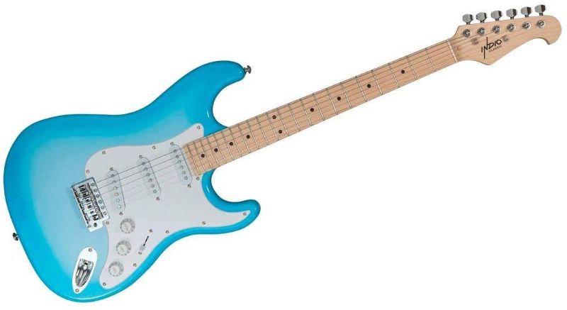 Photo 1 of Monoprice Cali Classic Electric Guitar - Blue Burst, 6 Strings, Double-Cutaway Solid Body, Right Handed, SSS Pickups, Full-Range Tone, with Gig Bag, Perfect for Beginners - Indio Series