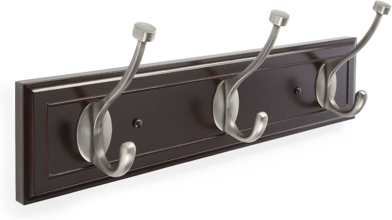 Photo 1 of Amerock H55656MAS Beveled Hook Rack, Mahogany and Antique Silver, 18-Inch
