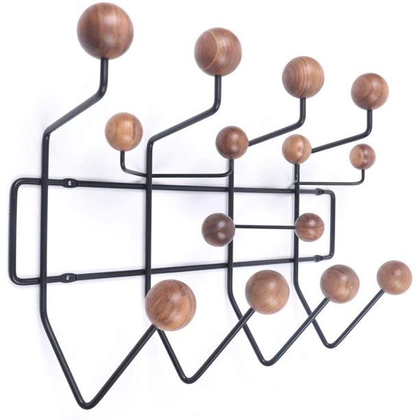 Photo 1 of Anqidi Wall-mounted Coat Rack Scarf Hat Bag Holder Hooks Solid Wood Ball Hanging Rack
