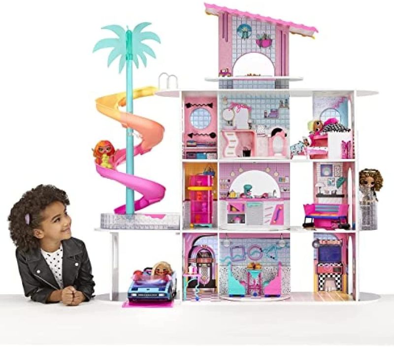 Photo 1 of LOL Surprise OMG House of Surprises – New Real Wood Dollhouse with 85+ Surprises, 4 Floors, 10 Rooms, Elevator, Spiral Slide, Pool, Movie Theater Drive Thru, Rooftop- Toy Gift for Girls Ages 4 5 6 7+
