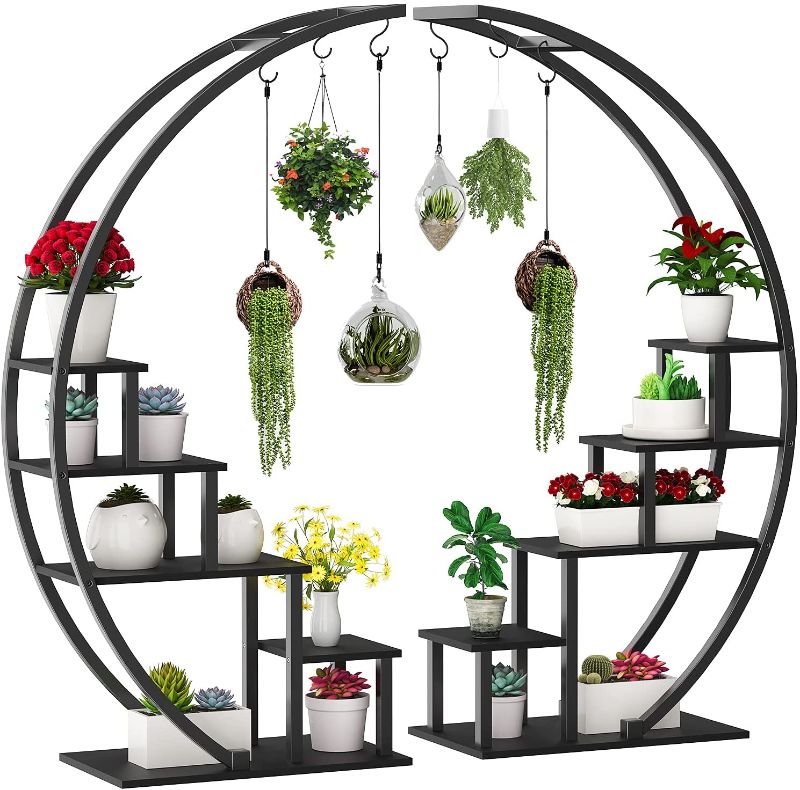 Photo 1 of 5 Tier Tall Metal Indoor Plant Stand in Pairs, Black Plant Shelf Holder for Outdoor Clearance, Half-Moon-Shaped Multi-Purpose Plant Stands for Home Decor, Balcony, Patio, Garden
