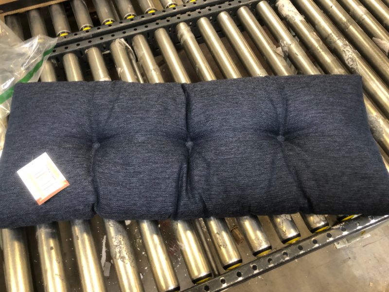 Photo 3 of  The Gripper Non-Slip Tufted Omega Universal Bench Cushion, Indigo, 36"
