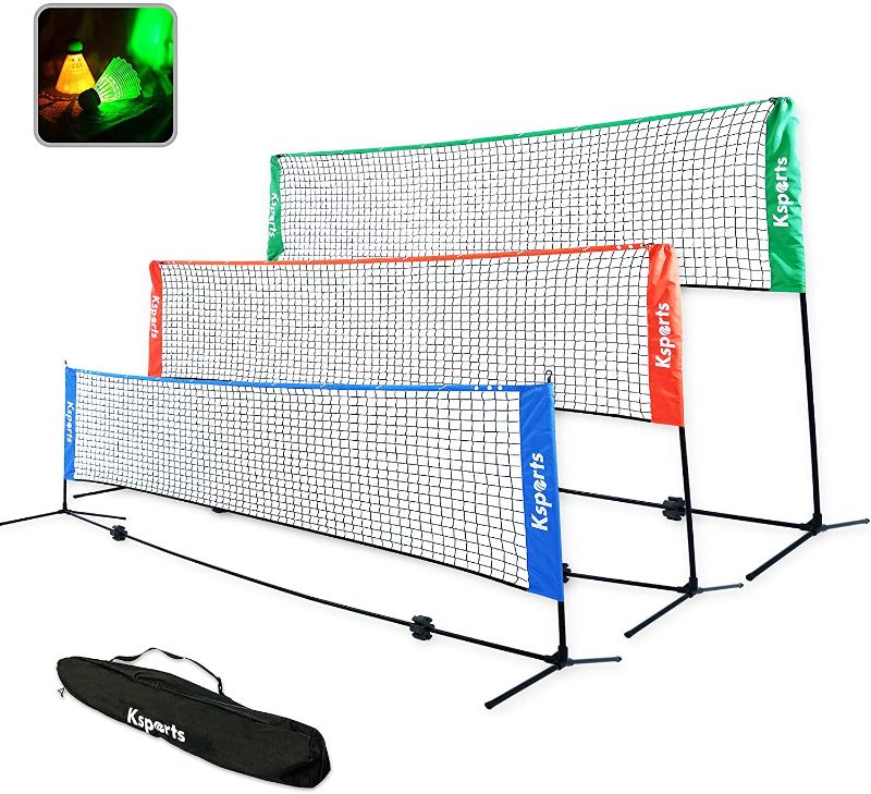 Photo 1 of Ksports Portable 17 Feet Badminton Net Set?One Net for Pickleball, Tennis, Soccer Tennis, Kids Volleyball?4 LED Shuttlecocks?One Carry Bag?Easy Setup Nylon Net with Poles for Indoors & Outdoors BLUE
