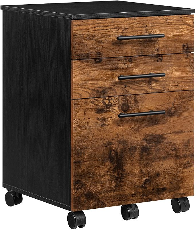 Photo 1 of HOOBRO File Cabinet, Mobile Pedestal, Rolling File Cabinet, Office Cabinet with 3 Drawers and 5 Wheels, for A4, Letter Size, Hanging File Folders, Rustic Brown and Black BF02WJ01G1
