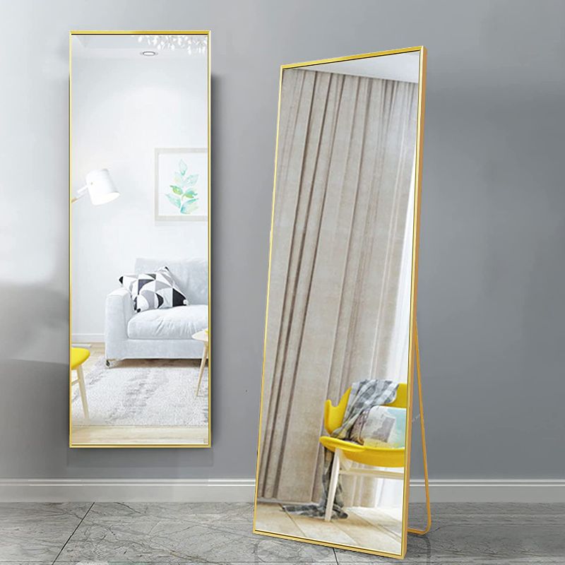 Photo 1 of Beauty4U 60" x 16" Full Length Mirror Floor Mirror Hanging Standing or Leaning, Bedroom Mirror Wall-Mounted Mirror with Gold Aluminum Alloy Frame
