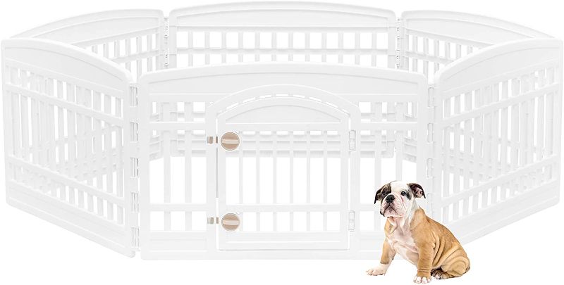 Photo 1 of IRIS USA 24'' 6 Panel Exercise Pet Playpen with Door, White 24 INCHX35"
