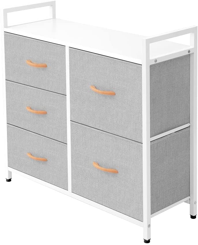 Photo 1 of AZL1 Life Concept Storage Dresser Furniture Unit - Large Standing Organizer Chest for Bedroom, Office, Living Room, and Closet - 5 Drawer Removable Fabric Bins - Light Grey
