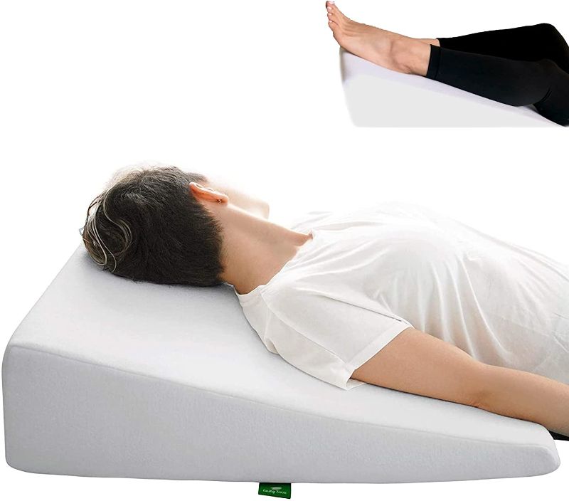 Photo 1 of ??Cushy Form Bed Wedge Pillow for Sleeping - Memory Foam Leg Elevation for Post Surgery, Sleeping, Sitting - Triangle Pillow with Washable Cover Helps Aid Snoring 25x24x10 Inch
