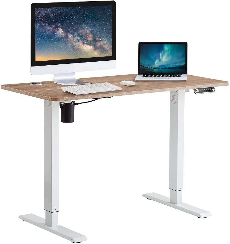 Photo 1 of  Electric Height Adjustable Standing Desk 48" x 14" Single Motor Ergonomic Stand Up Desk Sit Stand Desk with 4 Preset Heights Memory Controller Home Office Computer Desk (White)