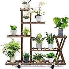 Photo 1 of cfmour Wood Plant Stand Indoor Outdoor, Plant Display Multi Tier Flower Shelves Stands, Garden Plant Shelf Rack Holder in Corner Living Room Balcony Patio Yard with 3 Free Gardening Tools
