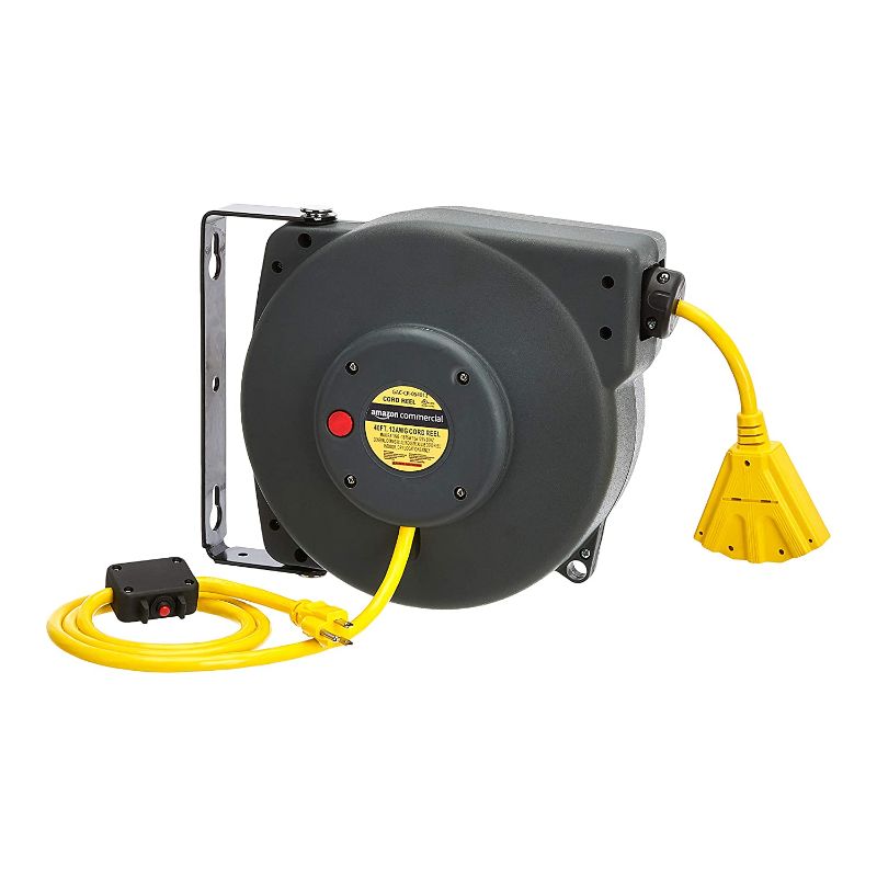 Photo 1 of AmazonCommercial Extension Cord Reel Heavy Duty Retractable 12AWG x 40' Feet Industrial Grade 3C/SJT Cable with Triple Tap Connector and Swivel Bracket Power Rating 15A 125VAC 1875W 60Hz
