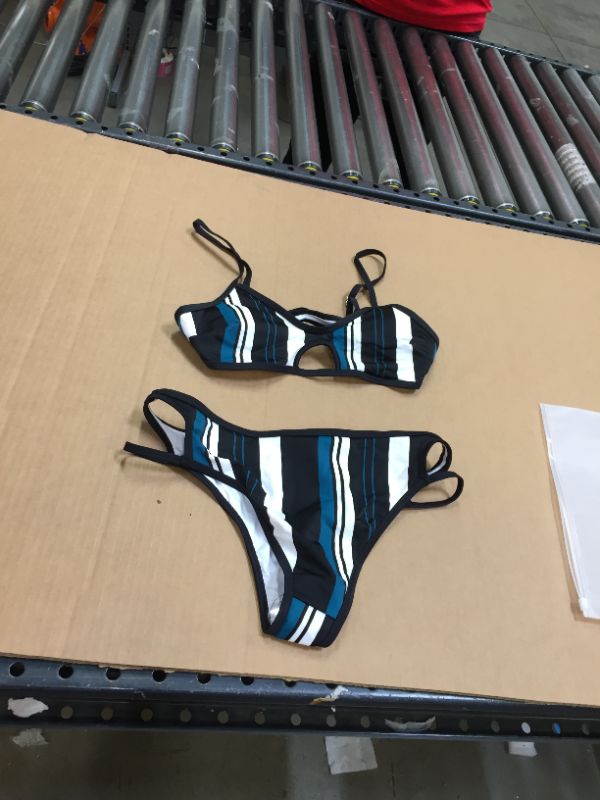 Photo 2 of Blue White And Black Striped Bikini SMALL 
