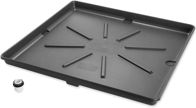 Photo 1 of Camco 20750 Washing Machine Drain Pan with PVC Fitting, 30-Inch x 32-Inch, Graphite - Protects Your Floors from Washing Machine Leaks - Easy to Use
