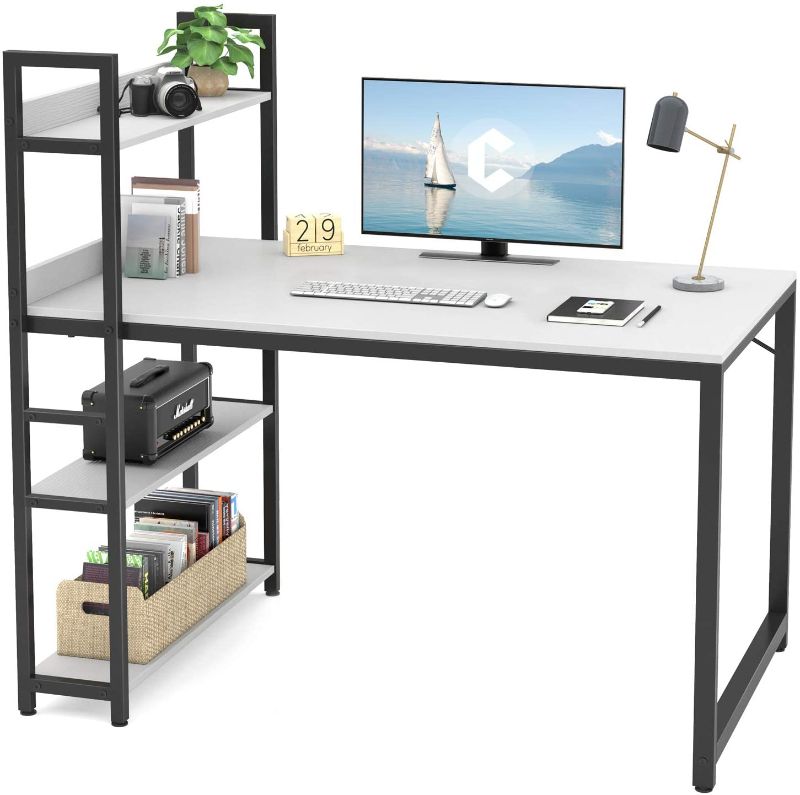 Photo 1 of Cubicubi Computer Desk 47 inch with Storage Shelves Study Writing Table for Home Office,Modern Simple Style,White
