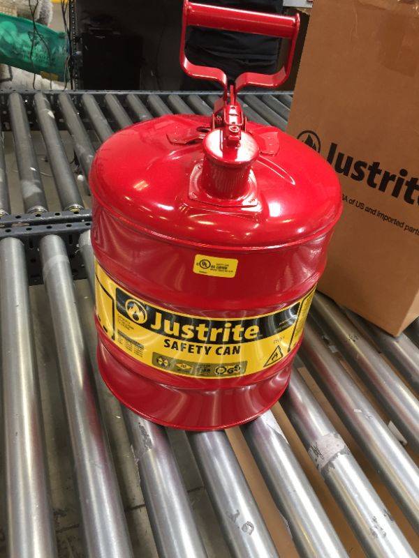Photo 1 of Justrite Mfg TYPE 1 RED STEEL SAFETY CAN FOR FLAMMABLES 5 GALLON