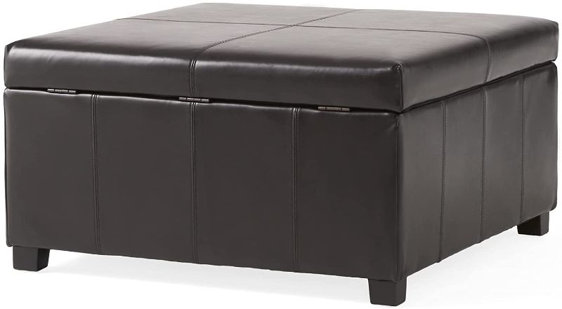 Photo 1 of Christopher Knight Home Living Berkeley Brown Leather Square Storage Ottoman, Espresso
