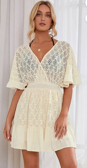 Photo 1 of Ivory Coast Plunge Bell Sleeve Ruffle Dress M
