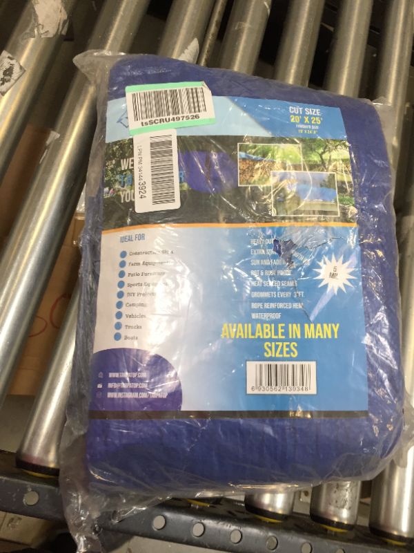 Photo 3 of 20X25 Waterproof Multi-Purpose Poly Tarp – Blue Tarpaulin Protector for Cars, Boats, Construction Contractors, Campers, and Emergency Shelter. Rot, Rust and UV Resistant Protection Sheet
