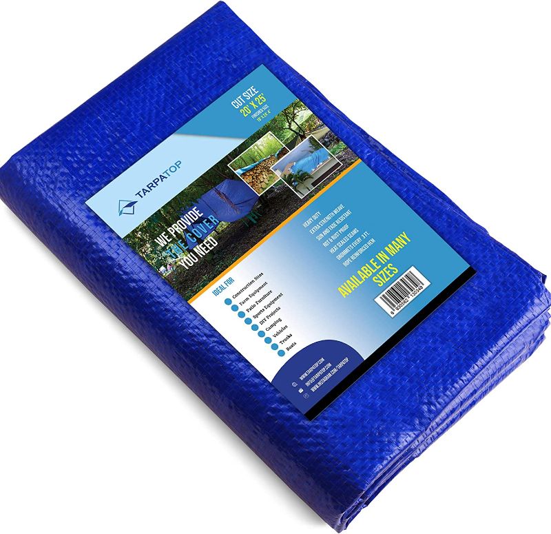 Photo 1 of 20X25 Waterproof Multi-Purpose Poly Tarp – Blue Tarpaulin Protector for Cars, Boats, Construction Contractors, Campers, and Emergency Shelter. Rot, Rust and UV Resistant Protection Sheet
