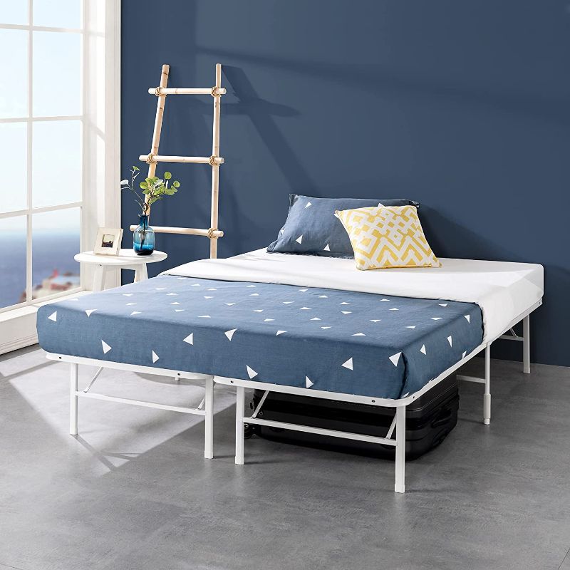 Photo 1 of ZINUS SmartBase Tool-Free Assembly Mattress Foundation / 14 Inch Metal Platform Bed Frame / No Box Spring Needed / Sturdy Steel Frame / Underbed Storage, White, Cal King
