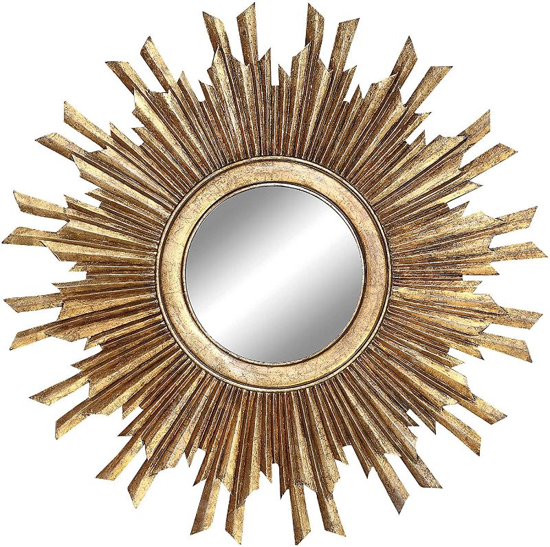 Photo 1 of Creative Co-Op Round Sunburst Wall Mirror with Gold Finish
