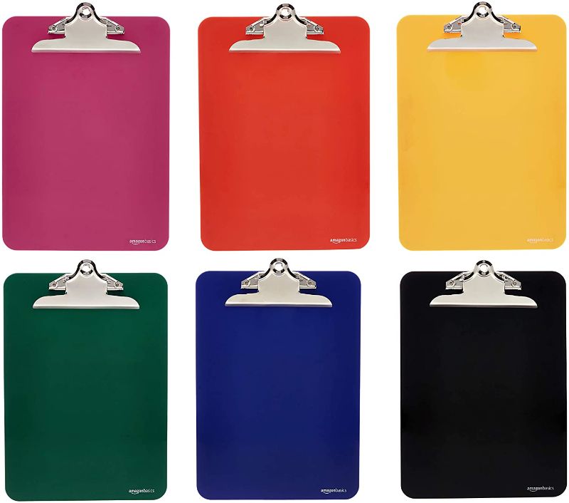 Photo 1 of Amazon Basics Plastic Clipboards with Metal Clip, Assorted Colors, Pack of 5
