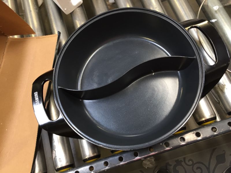Photo 1 of Blue Diamond Ceramic Nonstick Split Savor, 5.5QT Electric Skillet Hot Pot with Divider, Dishwasher Safe, Adjustable Temperature Control, PFAS-Free, Blue
