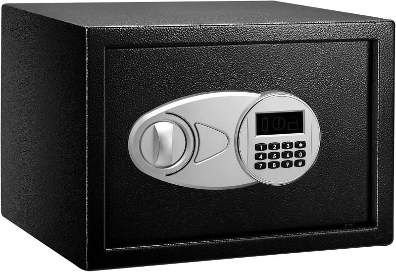 Photo 1 of Amazon Basics Home Safe with Digital Keypad Lock and Backup Key, Easy Installation - 0.5 Cubic Feet, 13.8 x 9.8 x 9.8", Steel, Black
