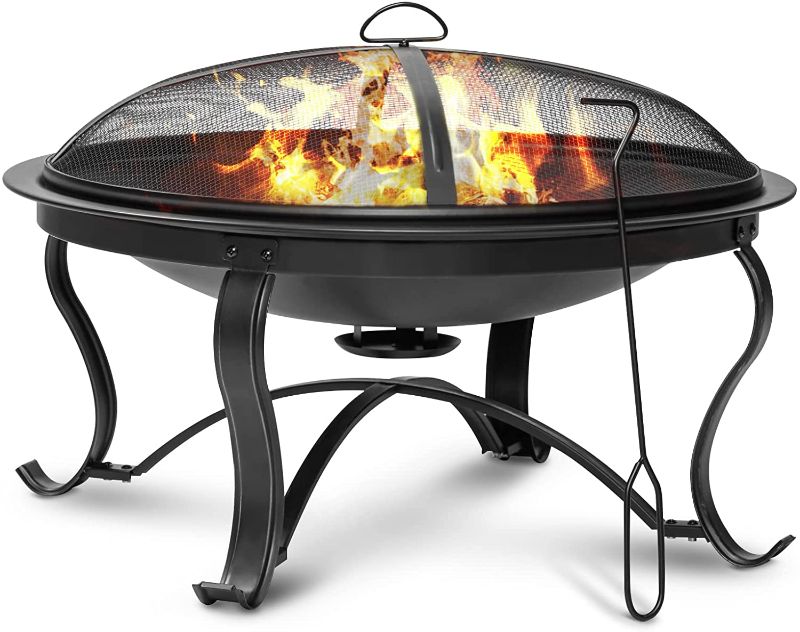 Photo 1 of 30 inch Fire Pits for Outside Firepit Outdoor Wood Burning Bonfire Pit Steel Firepit Bowl for Patio Backyard Camping,with Ash Plate,Spark Screen,Log Grate,Poker
