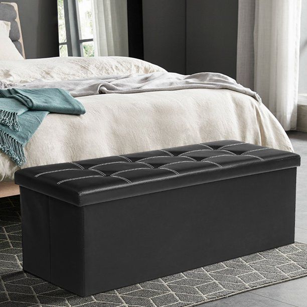 Photo 1 of 43" Ottoman with Storage Bench, Long End of Bed Seat with Storage Storage Ottoman Bench Folding Chest Footrest Toy Chest for Kids Bedroom Living Room Large Size, Black
